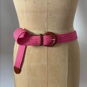 Talbots Pink Woven Stretch Belt with Brown Leather Buckle L